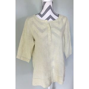 J. JILL 100% Linen Yellow Striped Peasant Tunic